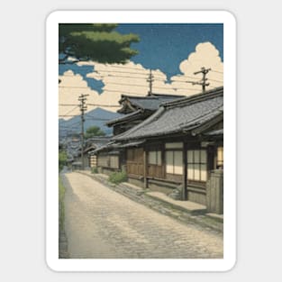 a peaceful street kawase hasui style art japan Sticker